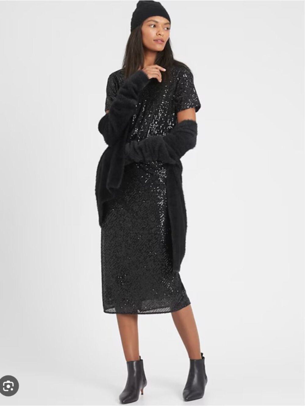 NWOT $159 Banana Republic Black Sequin Midi Skirt, Bias Cut, Size Small